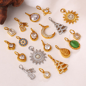 Vintage Gold Plated Stainless Steel Oval <b>Crystal</b> Pendant Charm with Rhinestone Accents Unisex Jewelry 14.9mm - Product Image 3