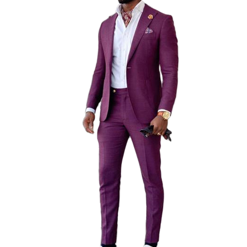 Top Quality Burgundy Men's Wedding Suits Slim Fit Tuxedos