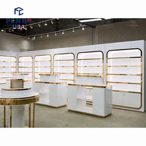 Estantes de Exhibición de Perfumes de Vidrio Personalizados de Alta Calidad, con LED Blanco y Dorado, Ecológicos, Decoración de Lujo para Tiendas de Cosméticos - Product Image 1