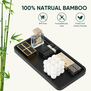 Black <b>Bamboo</b> Modern Multifunction Food Grade Square Serving Tray Vanity Organizer for Bathroom Kitchen & Coffee <b>Table</b> - Product Image 3