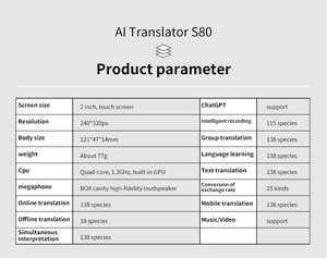 Dispositivo de traductor de voz Ai inteligente portátil S80, máquina de 138 idiomas, compatible con fotos en línea, traducción en tiempo Real sin conexión - Product Image 3