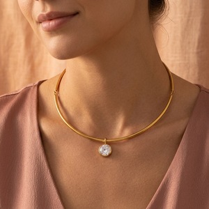 Minimalist Zircon Pendant <strong>Choker</strong> <strong>Necklace</strong> Stainless Steel 18K Gold Plated Bezel Set Clear Cuff Collar <strong>Necklaces</strong> for <strong>Women</strong> - Product Image 2