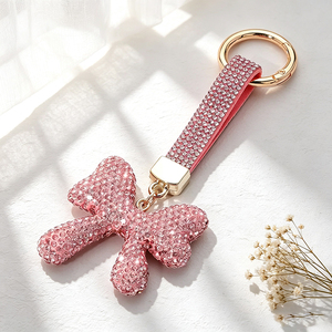 Rhinestone Bow Keychain Sparkling Crystal Bowknot <b>Key</b> Ring Gold Plated Metal <b>Key</b> Holder Bling Bag Charm for Women - Product Image 1