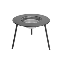 Table de foyer extérieur multifonctionnelle ronde au charbon de bois, chauffage sans fumée avec grille amovible