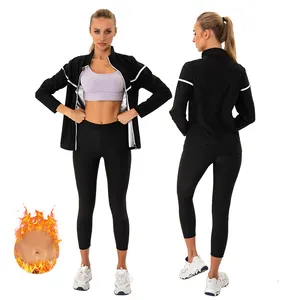 Factory Sauna Jacket for Women Sauna Suit Weight Loss Shirt Long Sleeve Zipper Workout Top Gym Running Exercise