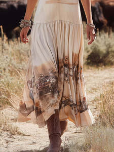 Womens Western Vintage Horse Print Sleeveless Tiered Flowy <strong>Maxi</strong> <strong>Dress</strong> Bulk Wholesale Casual Cowgirl Daily Wear Tank <strong>Dress</strong> - Product Image 6
