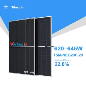 بلاط سقف لوحة طاقة شمسية أحادي البلورية ثنائي الوجه من النوع N طراز TSM NEG20C.20 eu وحدة كهرضوئية من Trina 620 وات 625 وات 630 وات 640 وات 645 وات