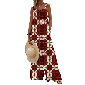Combinaison personnalisée pour <span class=keywords><strong>femme</strong></span> sans manches avec bretelles, imprimé hawaïen, coupe <span class=keywords><strong>ample</strong></span>, longue combinaison pour <span class=keywords><strong>femme</strong></span> - Product Image 3