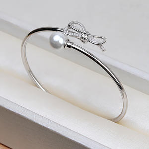 S925 Silver Bow Elastic Bracelet for Women 8-13 Pearl Empty Tray DIY Accessories Semi Finished 1747 <b>Fashionable</b> <b>Bangles</b> - Product Image 4