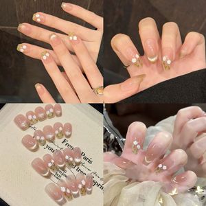 Qianya cristal tulipe oeil de chat presse sur les ongles printemps Style fait à la main faux ongles doux dégradé <span class=keywords><strong>nu</strong></span> rose Nail <span class=keywords><strong>Art</strong></span> 10 pièces en gros - Product Image 4