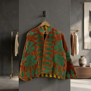 Terracotta Velvet Suzani <b>Jacket</b> <b>Women</b> Handcrafted Floral Crewel Embroidered Crop Coat Open Front Ethnic <b>Jacket</b> - Product Image 4