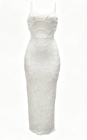 Robe de soirée décontractée pour femme, longue, coupe trapèze, ajustée, à fines bretelles, ornée de sequins et de perles, en polyester/coton tissé