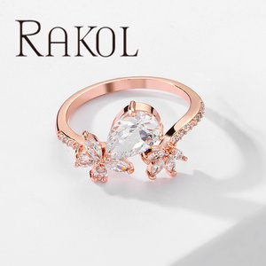 RAKOL RP5010 Adjustable Gold-Plated Fashion Classic Water Drop Zircon <b>Ring</b> Women's Jewelry - Product Image 5