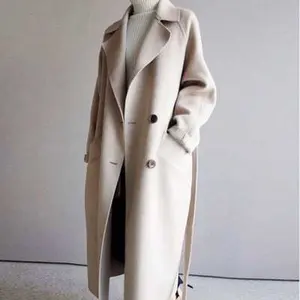 Giacca a vento da donna 2024 autunno inverno nuovo Trench lungo casual doppio petto manica lunga ampio cappotto da ufficio