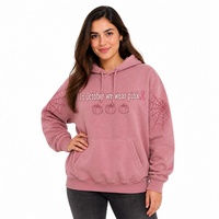 Sweat-shirt surdimensionné pour femme, rose délavé vintage personnalisé, avec impression toile d'araignée sur les manches, pour la sensibilisation au cancer du sein