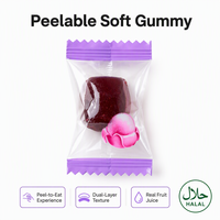 Bonbons gélifiés pelables au glucose HALAL OEM, bonbons moelleux à double couche en sachet, vente en gros, nouveauté bonbons pelables pour la vente au détail et les distributeurs automatiques