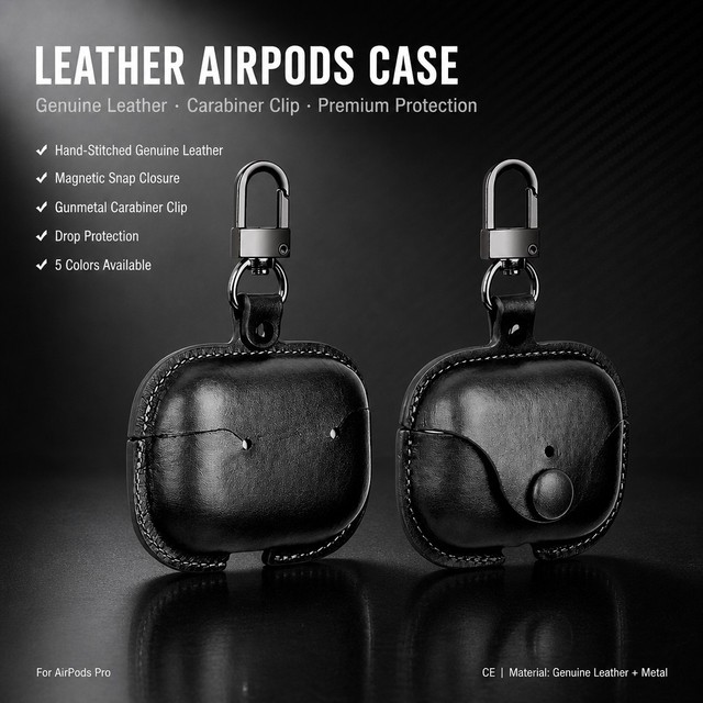 Vintage Pu Leather Airpods Case Retro Earphone Pouch With Snap Button Carabiner Hook Shockproof Protective Cover for Pro 2 3 4