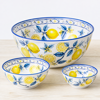 Ensemble de bols en mélamine écologiques à imprimé citron italien, jaune méditerranéen, pour salade et mélange, sans BPA, compatibles lave-vaisselle