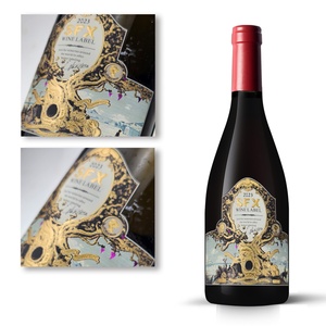 Etiqueta de Embalaje de Vino Tinto con Textura de Lujo, Papel Dorado en Relieve, Impresión UV en Vinilo - Product Image 5