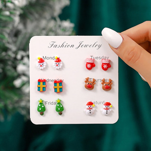 Boucles d'oreilles clous animaux de Noël pour femmes, mignonnes, lapin et ours, en émail et résine, bijoux de fête, cadeau - Product Image 5