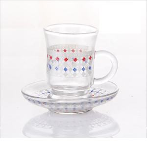 Farbige goldene gravierte arabischen stil glas wasser griff tasse tee kaffee tassen sets becher untertasse set - Product Image 6