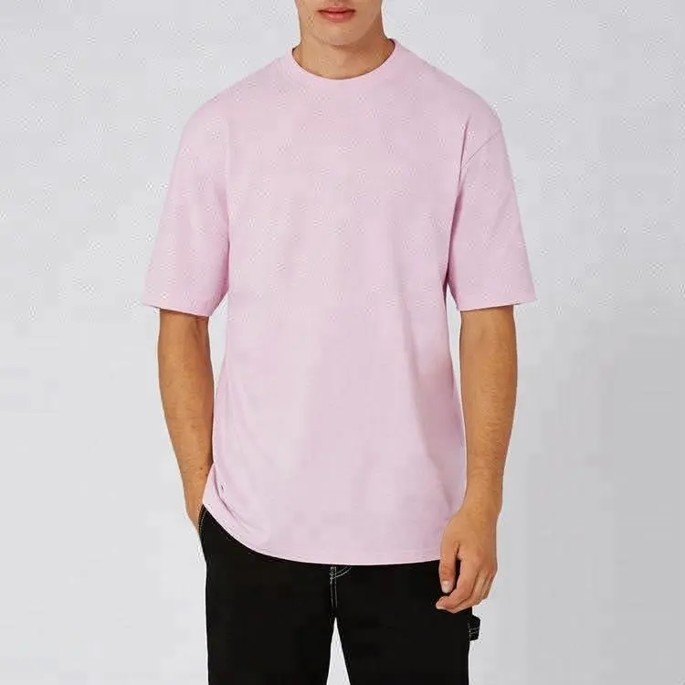 Venta al por mayor de moda de los hombres de cuello redondo de 100% algodón rosa de gran tamaño T camisa