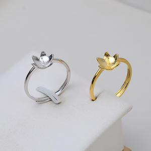 S925 Silver Simplified <b>Lotus</b> Open End Ring DIY Pearl <b>Jewelry</b> Accessories 7-9 Pearl Ring with Empty Stand Loose Pearls 199 - Product Image 1