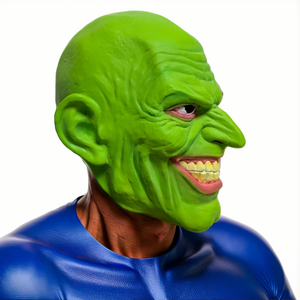 Masque en latex réaliste, drôle et moqueur de sorcier maléfique - Masque de fête d'Halloween effrayant intégral vert fluorescent froissé - Product Image 6