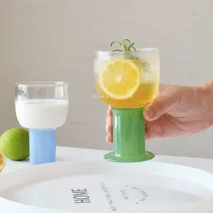 Dikke En Schattige Kleurrijke Hoge Voet Glazen Beker Cocktail Wijn Cup Home Decor Koffie Melk Sap Bekers