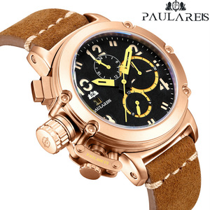 Reloj Automático para Hombre, Mecánico, Correa de Cuero Marrón Genuino, Multifunción, Fecha, Mes, Oro Rosa, Bronce, Reloj Hombre Baratos - Product Image 1