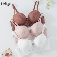 Ensembles soutien-gorge et culotte en dentelle grande taille pour femmes, avec bretelles réglables, soutien-gorge push-up à armatures et ouverture frontale, confortables