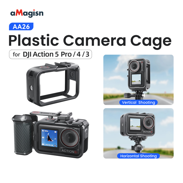 AMagisn Anti-Scratch Protector with 1/4 Thread Hole Plastic Camera Cage for DJI Osmo Action 5pro/4/3 Sports Camera Accessories