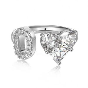 Dylam Open <b>Adjustable</b> A-Z Alphabets 925 <b>Sterling</b> <b>Silver</b> 0.75 Ct Heart Love Initial O Engagement Wedding Band Promise <b>Rings</b> - Product Image 1