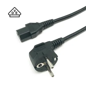 Cable de alimentación de 3 pines estándar VDE, enchufe europeo de alimentación de la UE con conector IEC C13, cable de alimentación