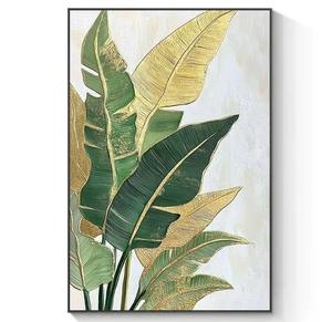Art mural abstrait en <span class=keywords><strong>toile</strong></span> d'<span class=keywords><strong>huile</strong></span> 3D de style bleu moderne, 100% peint à la main, feuilles vertes, cadre noir, œuvre d'art suspendue - Product Image 5