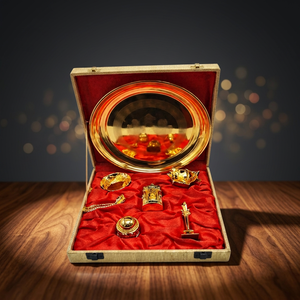 Thali d'or pour la prière (Pooja Aarti) avec coffret cadeau, ensemble de thali pour la prière fait main, thali Aarti gravé, thali Aarti en laiton fait main - Product Image 4