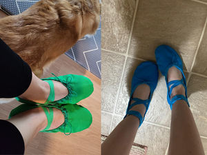 Chaussures de Ballet en toile pour femmes chaussures de pratique de formation de danse à cordon chaussures de danse de Ballet à semelle fendue en cuir - Product Image 3