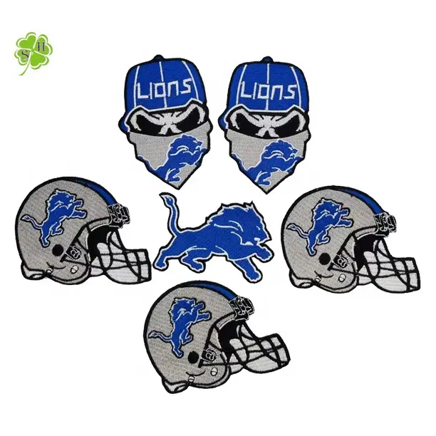 Remendo bordado personalizado de fábrica para Detroit Lions NFL, remendo bordado personalizado de fábrica para roupas, chapéus, bolsas, camisas