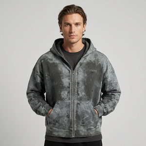 Men's Oversized <b>Tie</b>-<b>Dye</b> Hooded <b>Sweatshirt</b> Regular Fit Knitted Cotton Casual Autumn Streetwear Zip-Up Pocket Design Hoodies - Product Image 1