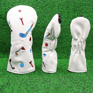 Ensemble <span class=keywords><strong>de</strong></span> 3 housses <span class=keywords><strong>de</strong></span> tête <span class=keywords><strong>de</strong></span> club <span class=keywords><strong>de</strong></span> golf portables, blanches, avec motif <span class=keywords><strong>de</strong></span> tee brodé et en cuir PU, thème golf - Product Image 4