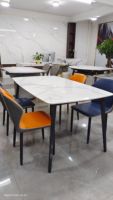 Ensemble de table de salle à manger de style farmhouse de luxe pour 6 personnes, table en pierre moderne avec design imperméable
