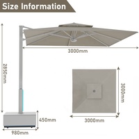 Parasol d'extérieur grand format 3*3M avec base intégrée, climatisation, éclairage LED, parasol électrique pour villa et patio
