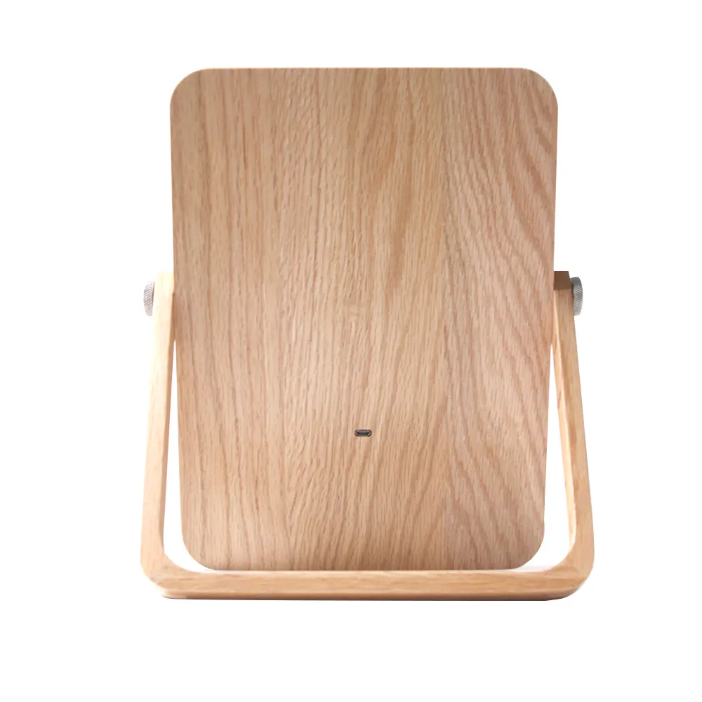 LED Square Rechargeable Wood Frame Wooden Cosmetic Makeup Mirror On Dressing Table For Bathroom With Led Light
