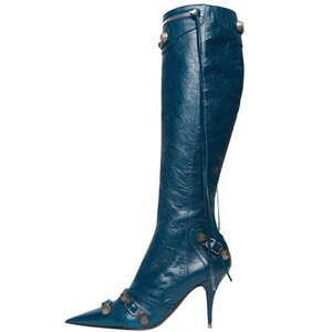 Fashion Design <b>Boots</b> Shoes Pointy Toe Rivets Buckle Knee High <b>Boots</b> High Heel for Women Zip Custom Shoes Size 43 - Product Image 2