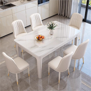 Set <span class=keywords><strong>Tavolo</strong></span> da Pranzo Moderno Estensibile per 6 Persone, Rettangolare in Legno e Pietra Sinterizzata, Design Assemblato per Casa o Ristorante - Product Image 5