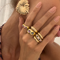 Étanche Vintage Empilable Bagues De Luxe Grand Coloré Zircon Pierre Cadeau Anneaux Femmes Réel 18K Plaqué Or Anneau Ouvert Ensemble