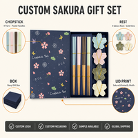 Repose-baguettes en bois et céramique motif fleur, 4 paires, 4 pièces, Sakura, Cadeau de Nouvel An Japonais, Ensemble de vaisselle