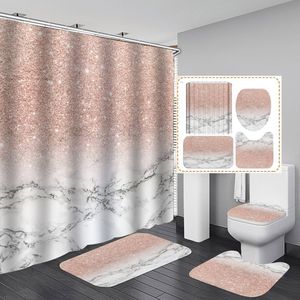 Juego de Cortinas de Ducha de Lujo con Lámina Dorada de Mármol, 4 Piezas, Cortina de Baño Impermeable de Poliéster, Impresión Personalizada, Decoración de Baño Moderna - Product Image 5