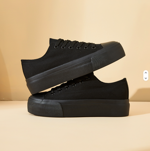 <span class=keywords><strong>Scarpe</strong></span> da Passeggio Vulcanizzate <span class=keywords><strong>in</strong></span> <span class=keywords><strong>Tela</strong></span> Nere e <span class=keywords><strong>Bianche</strong></span> alla Moda, Comode e Antiscivolo da Donna, a Taglio Basso, per Primavera Autunno Inverno - Product Image 4