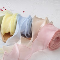 Ruban décoratif en organza irisé découpé au laser, à volants, 6 cm (2,4 po), en polyester haute ténacité, simple face, pour nœuds à cheveux